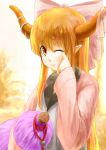  blonde_hair bow face gourd hair_bow horns ibuki_suika lips long_hair nishiuri orange_hair pointy_ears solo tears touhou wiping_tears yellow_eyes 