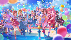  6+girls absurdres ahoge akai_haato alternate_costume animal_ears apron artist_request ayunda_risu backwards_hat baggy_pants balloon baseball_cap bazo_(vestia_zeta) bibi_(tokoyami_towa) blonde_hair bloom_(irys) boots breasts brown_hair company_name confetti day dress ferris_wheel food frilled_dress frills furisode gloom_(irys) gradient_hair grey_hair hair_ornament hairband hand_up hat headphones headphones_around_neck highres himemori_luna holding hololive hololive_dev_is hololive_dreams hololive_english hololive_indonesia horns ichijou_ririka inugami_korone jacket japanese_clothes kaela_kovalskia kimono long_hair long_sleeves low_twintails luknight_(himemori_luna) maid_apron miko mr._squeaks_(hakos_baelz) multicolored_hair multiple_girls nakiri_ayame ninomae_ina'nis official_art omaru_polka oni ookami_mio oozora_subaru open_clothes open_jacket orange_hair pants pink_hair pointing popcorn purple_hair roller_skates sakura_miko second-party_source shirogane_noel shoes short_hair short_sleeves skates skin-covered_horns squirrel_ears squirrel_girl standing tail takanashi_kiara tentacle_hair twintails underbust upao_(amane_kanata) virtual_youtuber waitress white_hair wolf_girl wolf_tail 