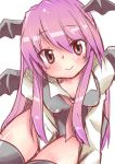 alternate_hair_color altorealize bat_wings blush head_wings koakuma long_hair looking_at_viewer lowres purple_hair sketch smile solo the_embodiment_of_scarlet_devil thigh-highs thighhighs touhou wings 