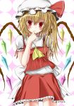  ascot bad_id blonde_hair blush flandre_scarlet hat highres mikamiki_sara red_eyes short_hair solo the_embodiment_of_scarlet_devil touhou wings 