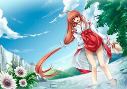  clouds flower flowers japanese_clothes long_hair original sky water wet windart 