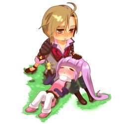  brown_hair gloves long_hair malik_caesars purple_hair sleeping sophie_(tales_of_graces) tales_of_(series) tales_of_graces twintails 