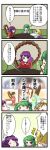  4koma blonde_hair blush_stickers comic green_hair kizinori kochiya_sanae moriya_suwako multiple_girls open_mouth purple_hair red_eyes shimenawa smile touhou translated yasaka_kanako 