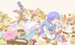  biscuit blue_eyes blue_hair cake candy chocolate dessert doughnut eating food ice_cream kaito looking_up male pancake pocky rolls scarf short_hair solo sweet vocaloid white 