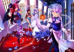  bat_wings blue_eyes blue_rose boots braid catlqe china_dress chinese_clothes cirno cloak cup demon_girl derivative_work fang flower hakonekohime halloween hat head_wings high_heels hong_meiling hood izayoi_sakuya jack-o'-lantern koakuma maid multiple_girls pants patchouli_knowledge petals plate pumpkin purple_eyes purple_hair red_eyes red_hair rose rose_petals shoes silver_hair striped striped_legwear striped_thighhighs teacup the_embodiment_of_scarlet_devil thighhighs top_hat touhou twin_braids wings zettai_ryouiki 