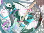  blue_hair cable detached_sleeves gear guitar hair_over_one_eye hatsune_miku instrument nail_polish necktie open_mouth popped_collar tattoo twintails vocaloid 