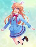  blush bow doughnut eating hair_ribbon houjou_hibiki jumping long_hair madara_sai orange_hair precure ribbon school_uniform skirt suite_precure twintails two_side_up wrist_cuffs 