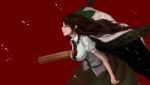  absurdres arm_cannon black_hair bow breasts cape go-m hair_bow highres impossible_clothes impossible_clothing impossible_shirt large_breasts long_hair red_eyes reiuji_utsuho shirt short_hair solo third_eye touhou weapon wings 