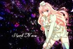  blue_eyes blush dress hat leaning_forward lips long_hair machinosuke macross macross_frontier pink_hair sheryl_nome smile solo sparkle thigh-highs thighhighs zettai_ryouiki 