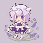  bloomers blush chibi flower hat lavender_hair letty_whiterock purple_eyes purple_hair sakura_(cornelia) scarf short_hair solo touhou violet_eyes 