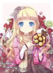  blonde_hair blue_eyes blush candy casual chocolate colored_eyelashes ei_(pakirapakira) flower hair_flower hair_ornament hairband heart jewelry jin_young-in lollipop long_hair nail_polish necklace original red_rose ribbon rose scarf solo valentine wavy_hair wings 