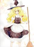  blonde_hair broom hat kirisame_marisa solo touhou wink witch witch_hat yellow_eyes yutsumoe 