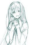  akemi_homura bust face hairband hands_on_own_chest hands_to_chest highres kokutou-kuiuti long_hair long_sleeves mahou_shoujo_madoka_magica monochrome open_mouth simple_background sketch solo tears 
