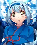  :o bad_id blue_hair blush bubble hairband japanese_clothes kaguyahime kimono kyogre nintendo personification pokemon ponytail solo yellow_eyes 