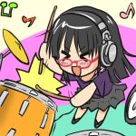  character_request copyright_request drum drum_set drumsticks glasses hamanna headphones hinata-bokko_(sanpo_fuumi) instrument musical_note solo 