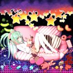  apollo_chocolate blue_rose bunny cake candy checkerboard_cookie cherry coach cookie couch cream_puff cushion doughnut flower food fruit green_eyes green_hair hatsune_miku heart highres hiyoko_manjuu ice_cream ice_cream_cone jelly_bean konpeitou lollipop lots_of_laugh_(vocaloid) pokachu popsicle rabbit red_rose rose school_uniform serafuku shaved_ice skirt solo spring_onion star stuffed_animal stuffed_toy sweets swirl_lollipop thigh-highs thighhighs twintails vocaloid 