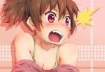  bare_shoulders blush bra breasts brown_hair cleavage collarbone face fang k-on! lingerie onsen_(riai) open_mouth red_eyes riai_(onsen) solo surprised suzuki_jun tears underwear undressing 
