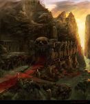  canyon cloud crystal fantasy landscape makarori_(noah) mountain original river robe rock short_hair skull stairs temple 