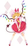 absurdres ascot bad_id bow dress flandre_scarlet hat hat_bow highres laevatein red_eyes short_sleeves side_ponytail slit_pupils solo the_embodiment_of_scarlet_devil touhou wings wink yutsumoe 