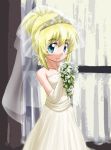  blonde_hair blue_eyes bouquet dress flower jewelry kate necklace sketchbook_full_colors solo tanada-bon tiara veil wedding_dress 