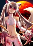  androgynous animal_ears bare_shoulders detached_sleeves eyes fingerless_gloves full_moon gloves kaida kaida_michi kyubey kyuubee long_hair mahou_shoujo_madoka_magica male midriff moon navel outstretched_hand personification pink_eyes red_moon smile solo tail very_long_hair white_hair 