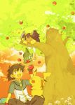  apple axew iris_(pokemon) pikachu pokemon pokemon_(anime) satoshi_(pokemon) tree 