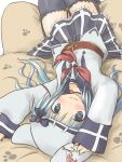  blue_hair character_request copyright_request hamanna hat hinata-bokko_(sanpo_fuumi) lying on_back skirt solo thigh-highs thighhighs upside-down 