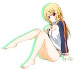  blonde_hair bottomless breasts charlotte_dunois cleavage feet hamao infinite_stratos legs naked_track_jacket purple_eyes toes track_jacket violet_eyes zipper 