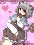  animal_ears basket capelet chocolate chocolate_heart grey_hair heart jewelry koori_hana mouse mouse_ears mouse_tail nazrin pendant red_eyes solo tail touhou valentine 