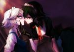  alternate_color black_hair blood blue_eyes braid chin_grab dark_persona dual_persona face-to-face face_to_face gloves incipient_kiss izayoi_sakuya maid_headdress multiple_girls red_eyes selfcest short_hair silver_hair tima touhou yuri 