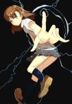  electricity loafers misaka_mikoto outstretched_arm school_uniform shoes skirt sweater_vest to_aru_kagaku_no_railgun to_aru_majutsu_no_index uniform zukky 