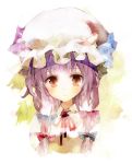  bad_id brooch bust crescent crescent_moon face hat jewelry moon orange_eyes patchouli_knowledge portrait purple_hair solo touhou tsuki_yuuhi 