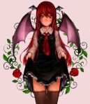  bat_wings dress dress_lift goichi head_wings koakuma red_eyes red_hair redhead solo the_embodiment_of_scarlet_devil touhou wings 