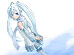  alternate_color blue_eyes blue_hair detached_sleeves from_above gradient_hair hatsune_miku headphones looking_back pleated_skirt scarf twintails vocaloid white_hair yuki_miku 