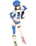  alternate_costume amputee bad_id black_hair boots cabbie_hat girl_with_golden_shoe hand_on_hip hat hips kin_no_kutsu_gin_no_kutsu long_hair masao midriff mound_of_venus open_mouth original prosthesis short_shorts shorts simple_background single_shoe single_thighhigh smile solo thigh-highs thigh_strap thighhighs yellow_eyes 