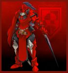  full_armor gauntlets greaves helmet knight parata pixiv_fantasia pixiv_fantasia_5 red sheath solo sword tabard weapon 