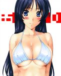  blue_eyes blue_hair blush breasts cleavage erect_nipples highres kamia_(not_found) large_breasts long_hair not_found_(artist) original smile string_bikini under_boob underboob yukino_sayuri 