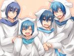  4boys ahoge animal_costume artist_request blue_eyes blue_hair closed_eyes kaito male multiple_boys multiple_persona open_mouth scarf short_hair smile vocaloid 