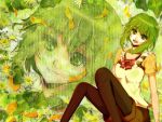  absurdres flower green_eyes green_hair gumi highres pantyhose short_hair smile solo velia vocaloid zoom_layer 