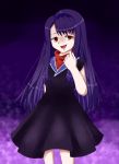  beatrice_(wild_arms) beatrice_(wild_arms_3) darkness dress hazime-karbo long_hair open_mouth payot purple_hair red_eyes simple_background smile solo wild_arms wild_arms_3 