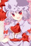  :d bust face hat jeminl lavender_hair open_mouth purple_hair red_eyes remilia_scarlet roh_nam_kyung short_hair smile solo touhou 