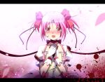  bad_id blood bowl_tanuki dress hands_on_own_chest hands_to_chest kaname_madoka letterboxed magical_girl mahou_shoujo_madoka_magica pink_eyes pink_hair ribbon short_hair short_twintails solo tears twintails 