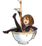  closed_eyes cup eyes_closed gime girl_in_a_cup hirasawa_yui in_container in_cup k-on! minigirl oversized_object pantyhose school_uniform short_hair tea teacup teapot wet 