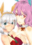  animal_ears bad_id blue_eyes blush breasts bunny_ears bunnysuit bust cleavage face hairband hand_holding hands_clasped highres holding_hands interlocked_fingers konpaku_youmu koo_(agliculture) lips multiple_girls pink_hair red_eyes saigyouji_yuyuko short_hair silver_hair smile touhou 