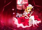  apple blonde_hair flandre_scarlet food fruit full_moon hat mary_janes moon red red_eyes shoes side_ponytail solo the_embodiment_of_scarlet_devil thigh-highs thighhighs touhou white_legwear white_thighhighs wings zzz36951 