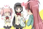  3girls :3 akemi_homura kaname_madoka kurohamu kyubey kyuubee lowres mahou_shoujo_madoka_magica multiple_girls pantyhose ponytail sakura_kyouko 