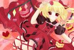  alternate_costume blonde_hair cake flandre_scarlet food fruit lying macaron no_hat no_headwear raspberry red_eyes side_ponytail solo strawberry sweets the_embodiment_of_scarlet_devil touhou wings 