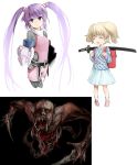  character_request dead_space katana necromorph purple_eyes purple_hair slasher_(dead_space) sophie_(tales_of_graces) sword taka_yanagi takayanagi_(artist) tales_of_(series) tales_of_graces todoroki_yachiyo twintails violet_eyes weapon working!! young 