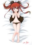  blush catstudio_(artist) dakimakura flat_chest hair_ornament hands_on_face long_hair open_clothes original panties red_eyes red_hair redhead solo striped striped_panties 