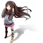  black_hair blue_eyes casual drpow headphones hoodie k-on! long_hair one_thighhigh single_thighhigh single_thighhighs skirt striped striped_legwear striped_thighhighs thigh-highs thighhighs tom_(drpow) 